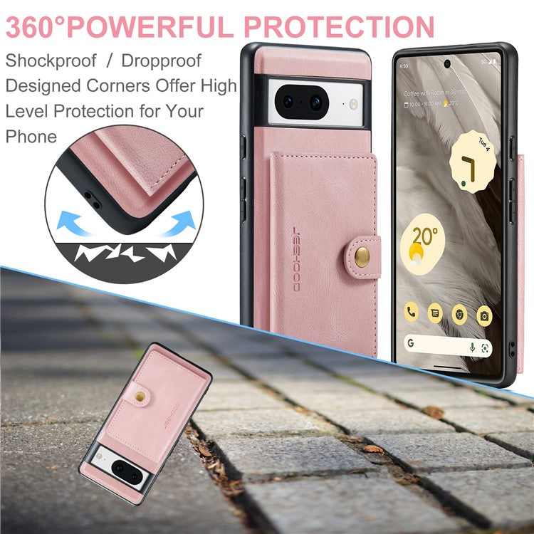 JEEHOOD J01 For Google Pixel 8 Case Vintage Leather Back Phone Cover 2-in-1 Detachable - Pink