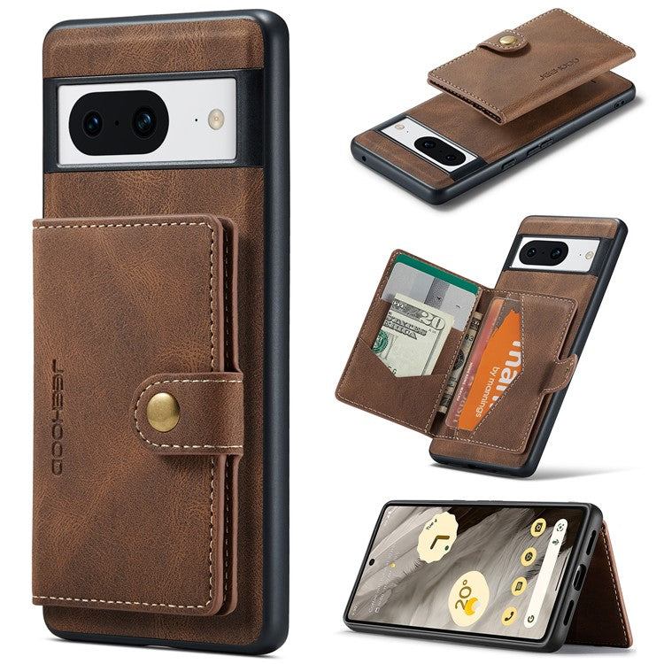 JEEHOOD J01 For Google Pixel 8 Case Vintage Leather Back Phone Cover 2-in-1 Detachable - Brown