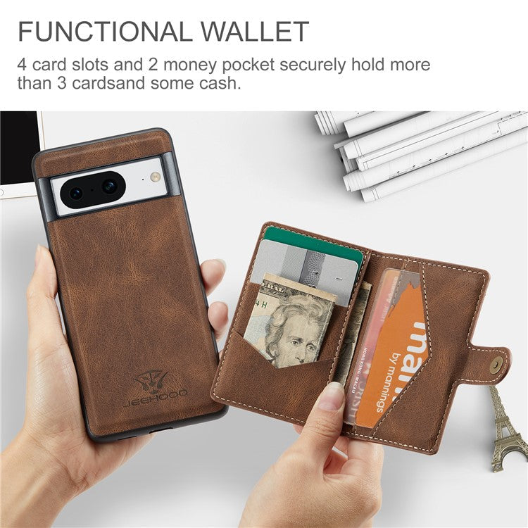 JEEHOOD J01 For Google Pixel 8 Case Vintage Leather Back Phone Cover 2-in-1 Detachable - Brown