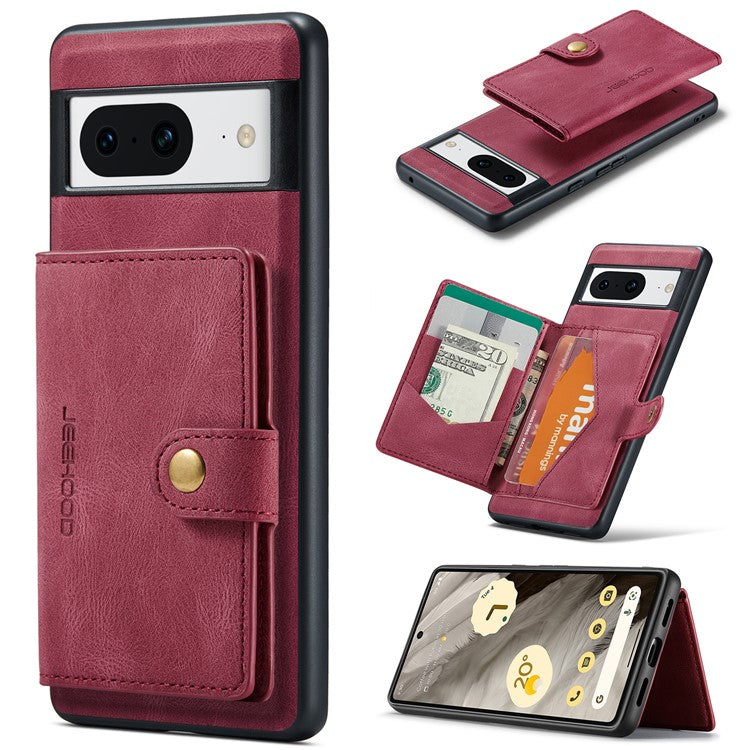 JEEHOOD J01 For Google Pixel 8 Case Vintage Leather Back Phone Cover 2-in-1 Detachable - Red