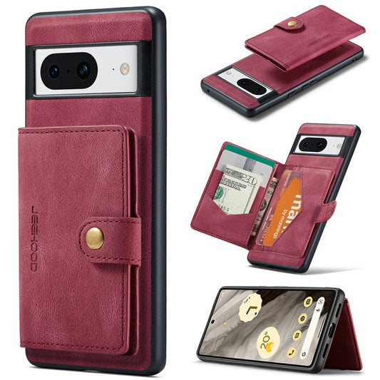 JEEHOOD J01 For Google Pixel 8 Case Vintage Leather Back Phone Cover 2-in-1 Detachable - Red