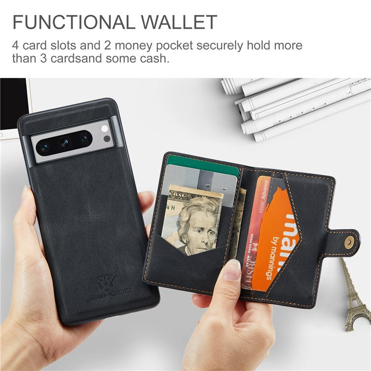 JEEHOOD J01 For Google Pixel 8 Pro Case PU Leather Card Bag Detachable 2-in-1 Back Cover - Black