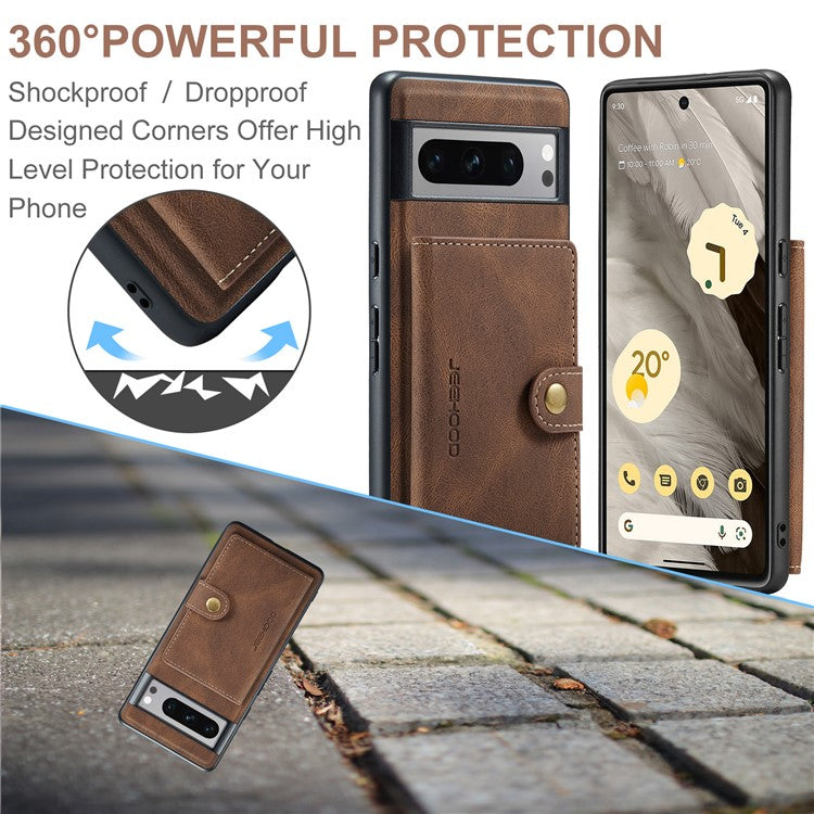 JEEHOOD J01 For Google Pixel 8 Pro Case PU Leather Card Bag Detachable 2-in-1 Back Cover - Brown