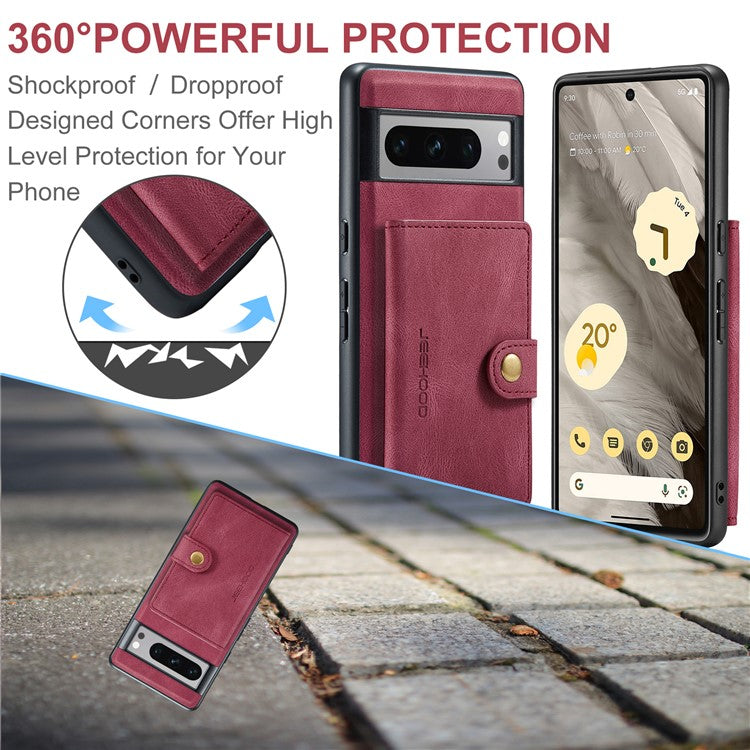JEEHOOD J01 For Google Pixel 8 Pro Case PU Leather Card Bag Detachable 2-in-1 Back Cover - Red