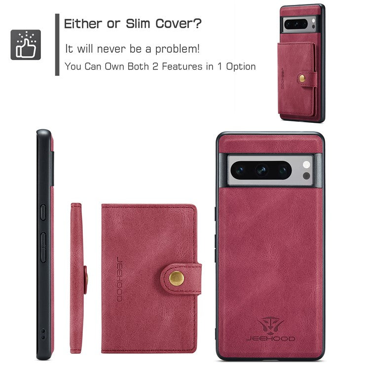 JEEHOOD J01 For Google Pixel 8 Pro Case PU Leather Card Bag Detachable 2-in-1 Back Cover - Red