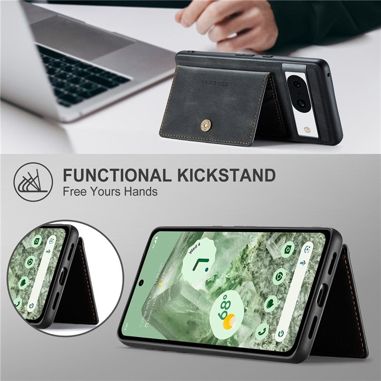 JEEHOOD J01 For Google Pixel 8a Case Leather + TPU Retro Phone Cover Detachable Magnetic Back Card Pocket - Black