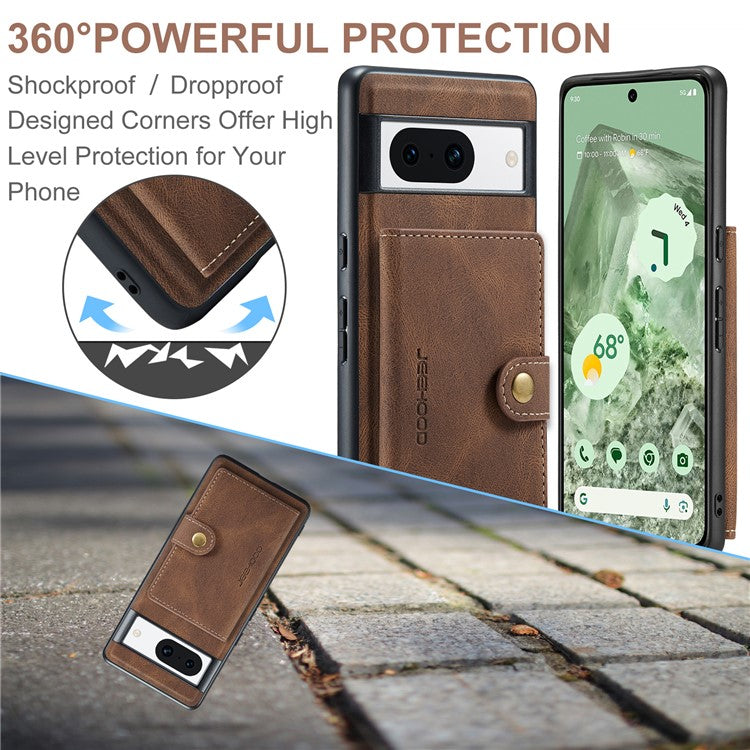 JEEHOOD J01 For Google Pixel 8a Case Leather + TPU Retro Phone Cover Detachable Magnetic Back Card Pocket - Brown