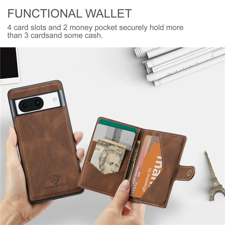 JEEHOOD J01 For Google Pixel 8a Case Leather + TPU Retro Phone Cover Detachable Magnetic Back Card Pocket - Brown