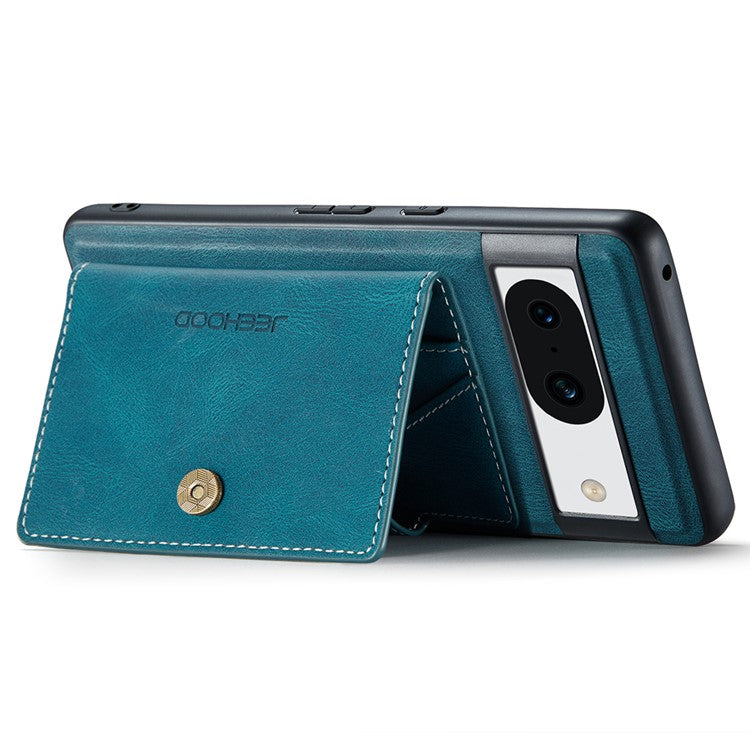 JEEHOOD J01 For Google Pixel 8a Case Leather + TPU Retro Phone Cover Detachable Magnetic Back Card Pocket - Blue