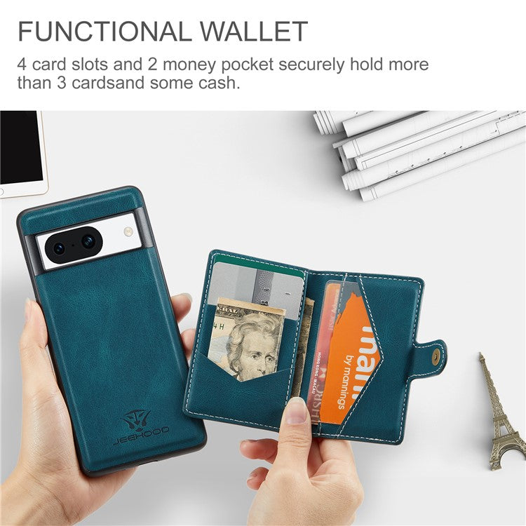 JEEHOOD J01 For Google Pixel 8a Case Leather + TPU Retro Phone Cover Detachable Magnetic Back Card Pocket - Blue