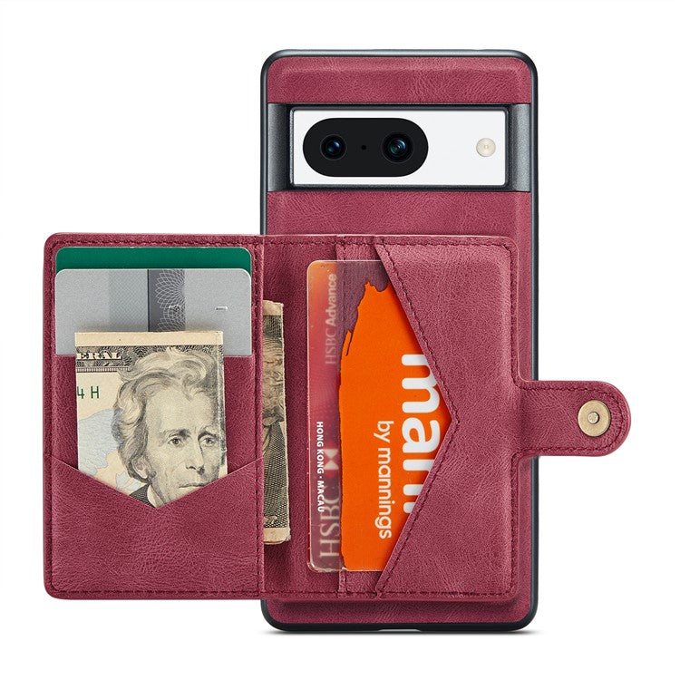 JEEHOOD J01 For Google Pixel 8a Case Leather + TPU Retro Phone Cover Detachable Magnetic Back Card Pocket - Red