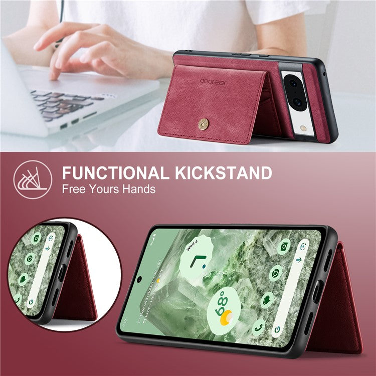 JEEHOOD J01 For Google Pixel 8a Case Leather + TPU Retro Phone Cover Detachable Magnetic Back Card Pocket - Red