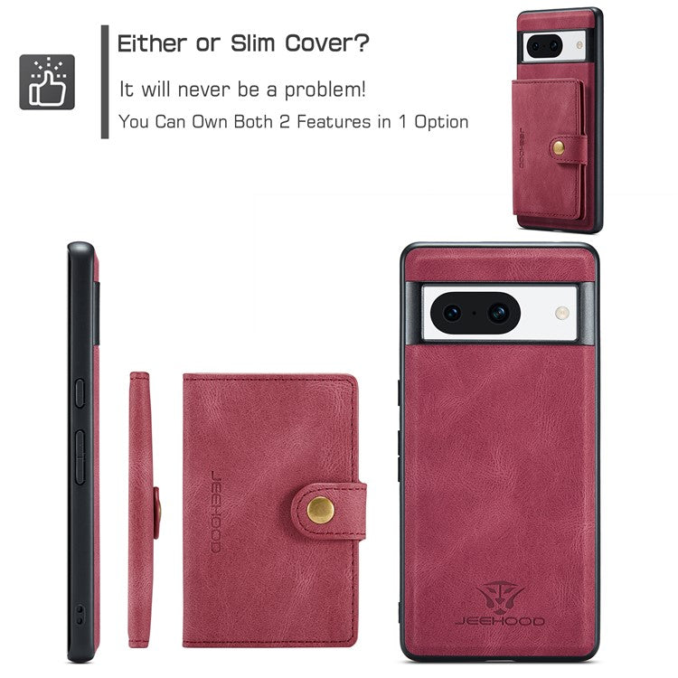 JEEHOOD J01 For Google Pixel 8a Case Leather + TPU Retro Phone Cover Detachable Magnetic Back Card Pocket - Red