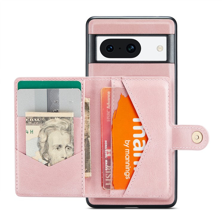 JEEHOOD J01 For Google Pixel 8a Case Leather + TPU Retro Phone Cover Detachable Magnetic Back Card Pocket - Pink