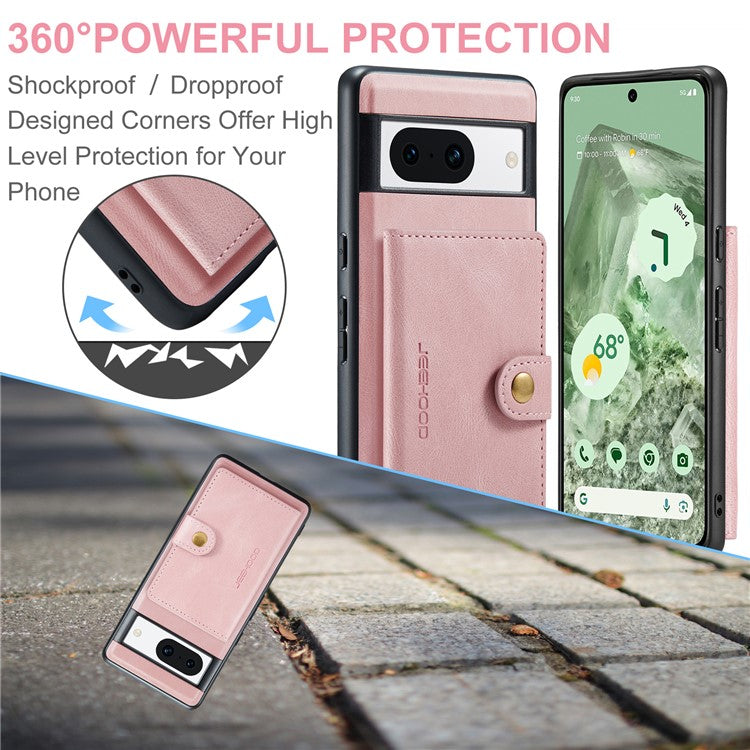 JEEHOOD J01 For Google Pixel 8a Case Leather + TPU Retro Phone Cover Detachable Magnetic Back Card Pocket - Pink