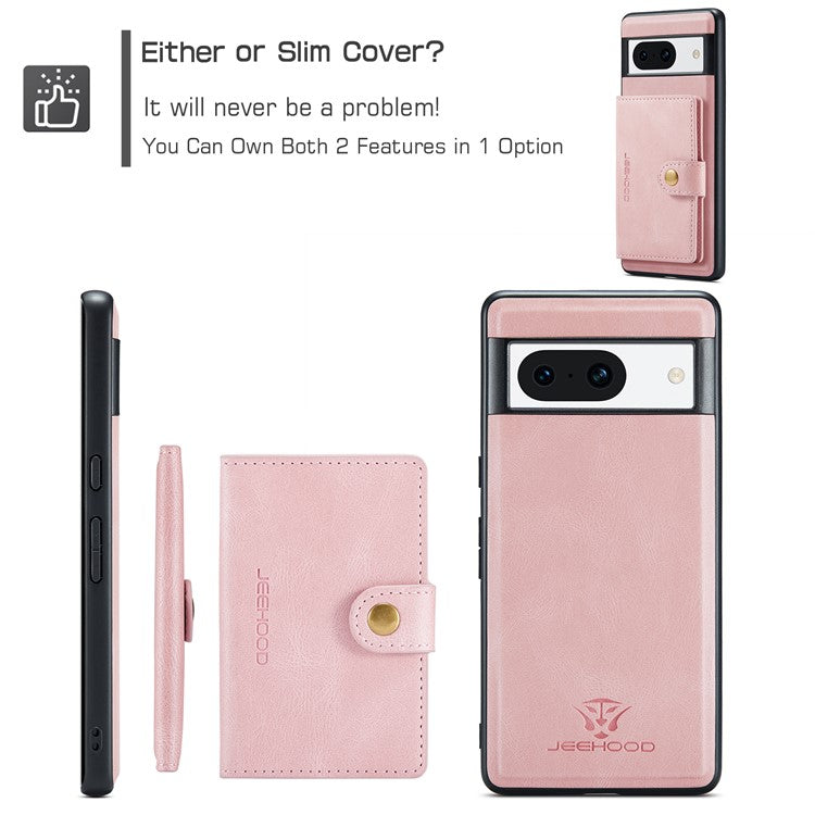 JEEHOOD J01 For Google Pixel 8a Case Leather + TPU Retro Phone Cover Detachable Magnetic Back Card Pocket - Pink