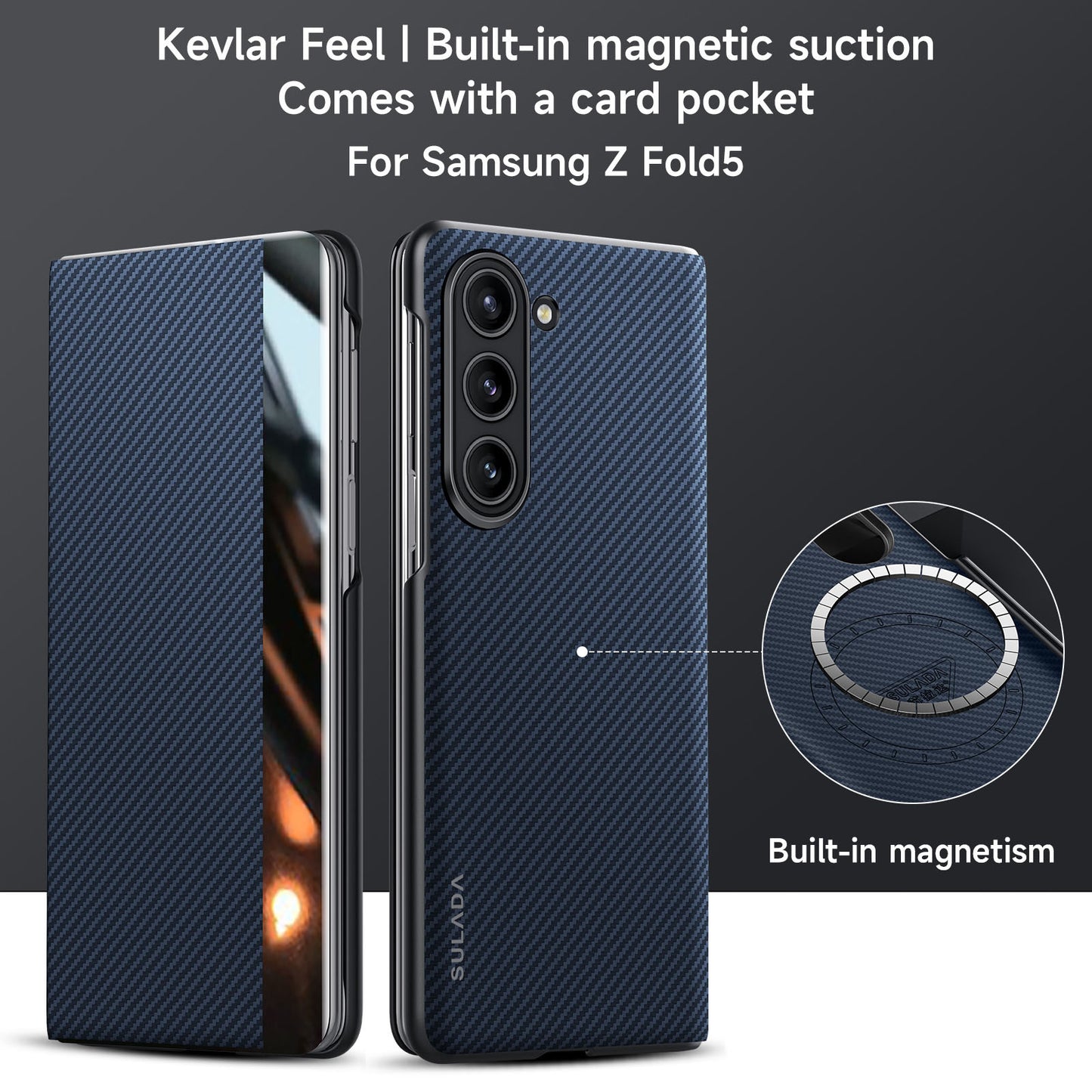 SULADA For Samsung Galaxy Z Fold6 5G Case Card Slot Leather Phone Cover Magnetic Wireless Charging - Blue