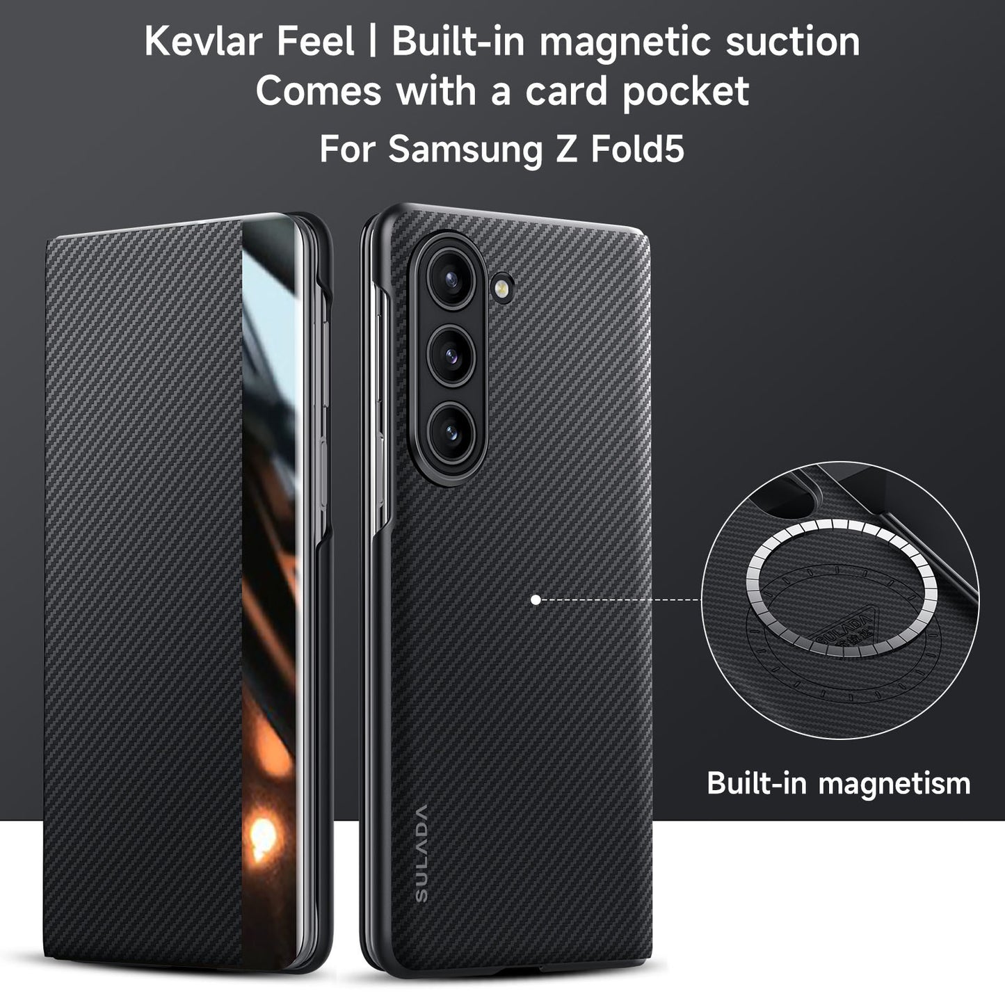 SULADA For Samsung Galaxy Z Fold6 5G Case Card Slot Leather Phone Cover Magnetic Wireless Charging - Black