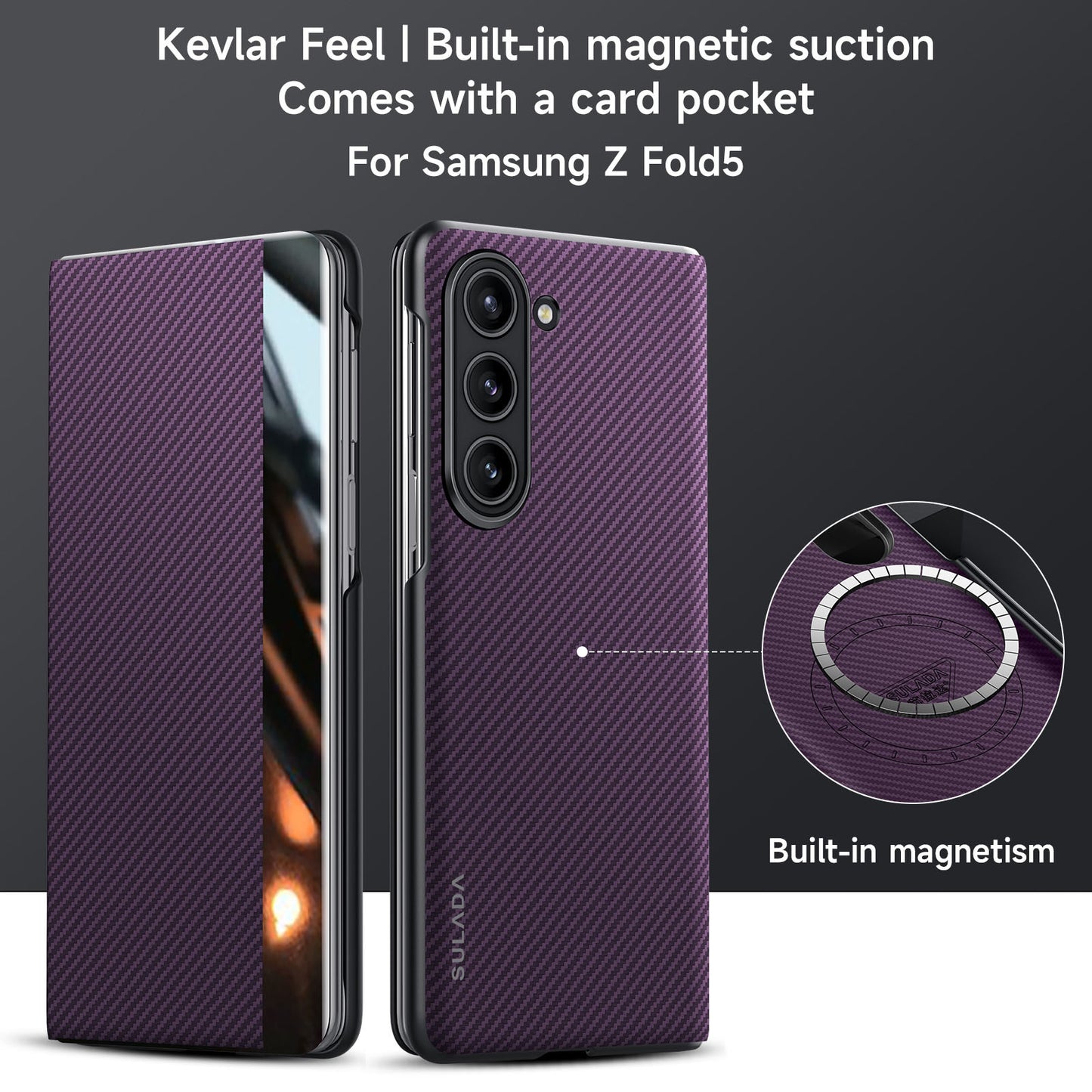 SULADA For Samsung Galaxy Z Fold6 5G Case Card Slot Leather Phone Cover Magnetic Wireless Charging - Purple