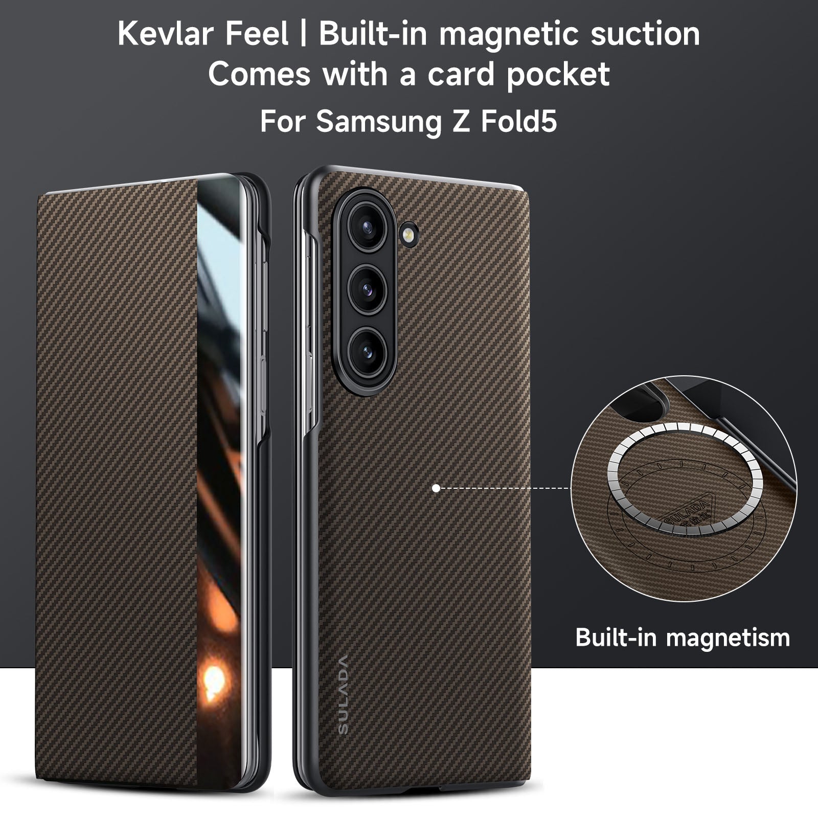 SULADA For Samsung Galaxy Z Fold6 5G Case Card Slot Leather Phone Cover Magnetic Wireless Charging - Brown