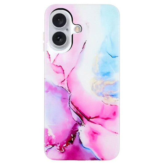 For iPhone 16 Plus Case Marble Pattern Anti-scratch TPU Soft Phone Cover - Pink  /  Blue