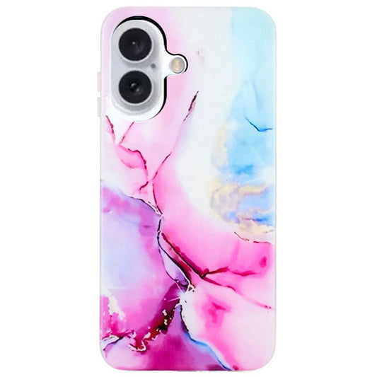 For iPhone 16 TPU Case Marble Pattern Print Protective Phone Cover - Pink  /  Blue
