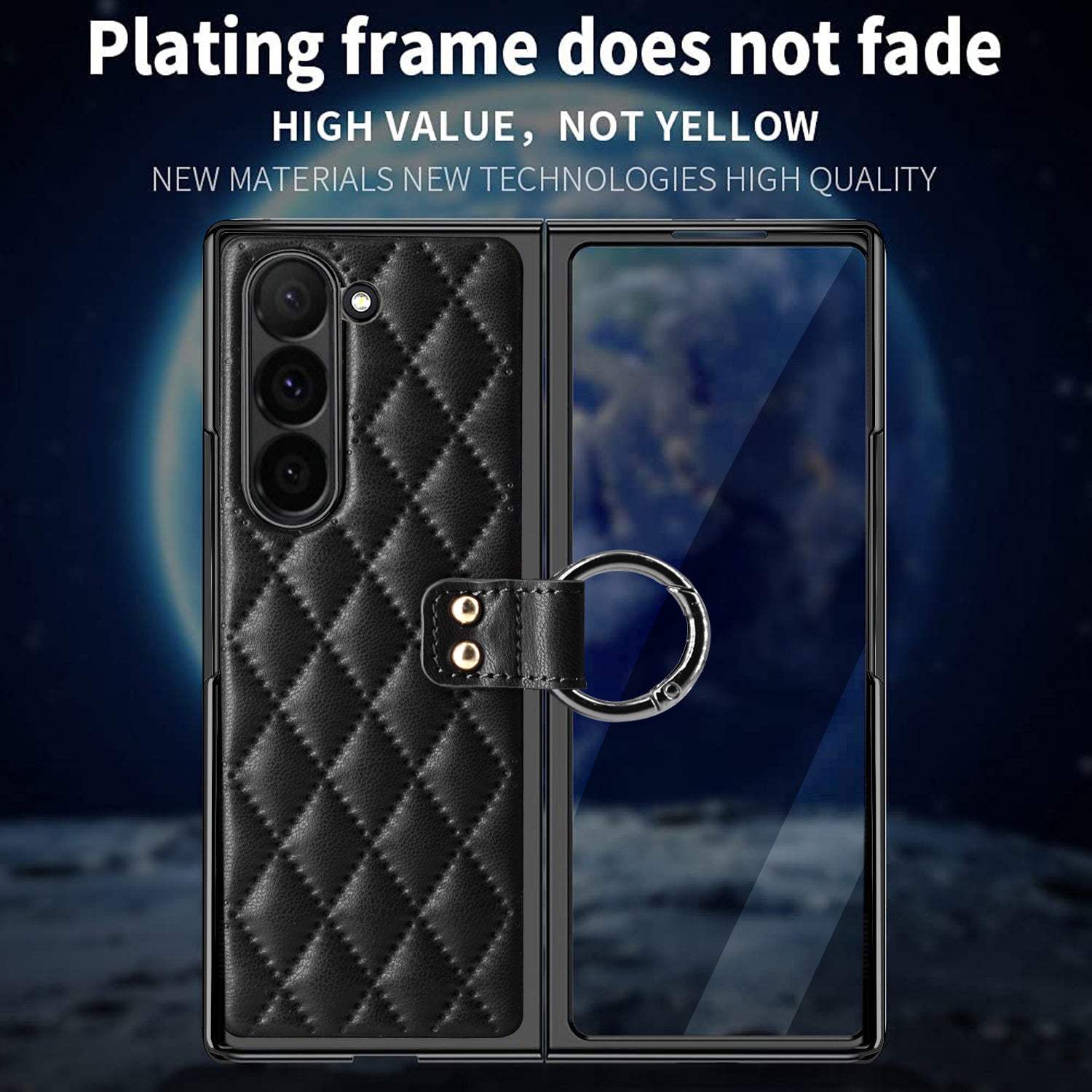 For Samsung Galaxy Z Fold6 5G Case Rhombus Grid Phone Cover with Tempered Glass Film - Blackish Green