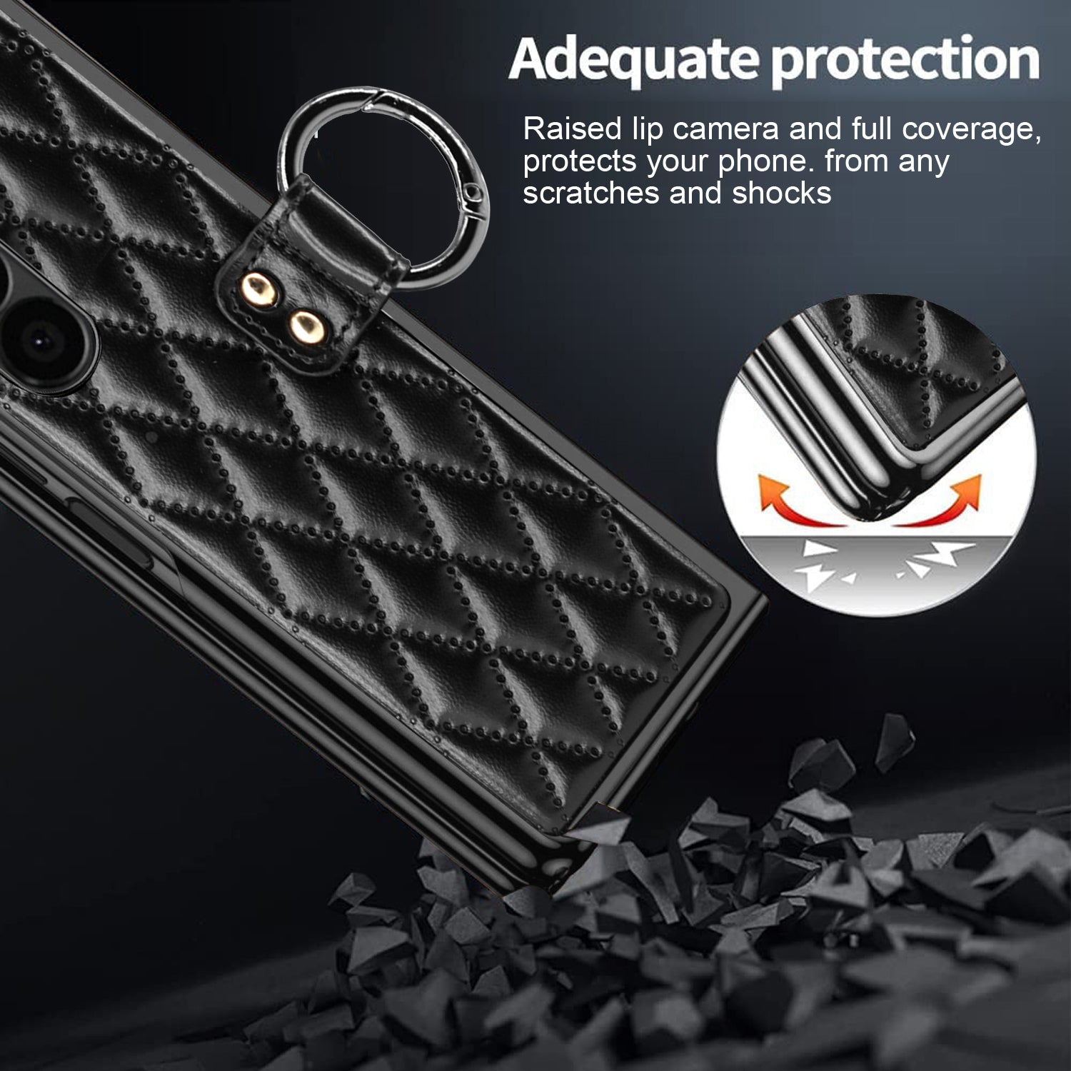 For Samsung Galaxy Z Fold6 5G Case Rhombus Grid Phone Cover with Tempered Glass Film - Blackish Green