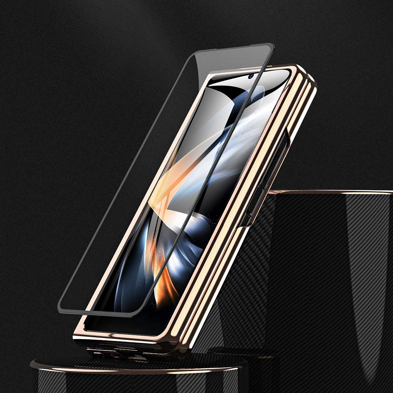 For Samsung Galaxy Z Fold6 5G Case Rhombus Grid Phone Cover with Tempered Glass Film - Blackish Green