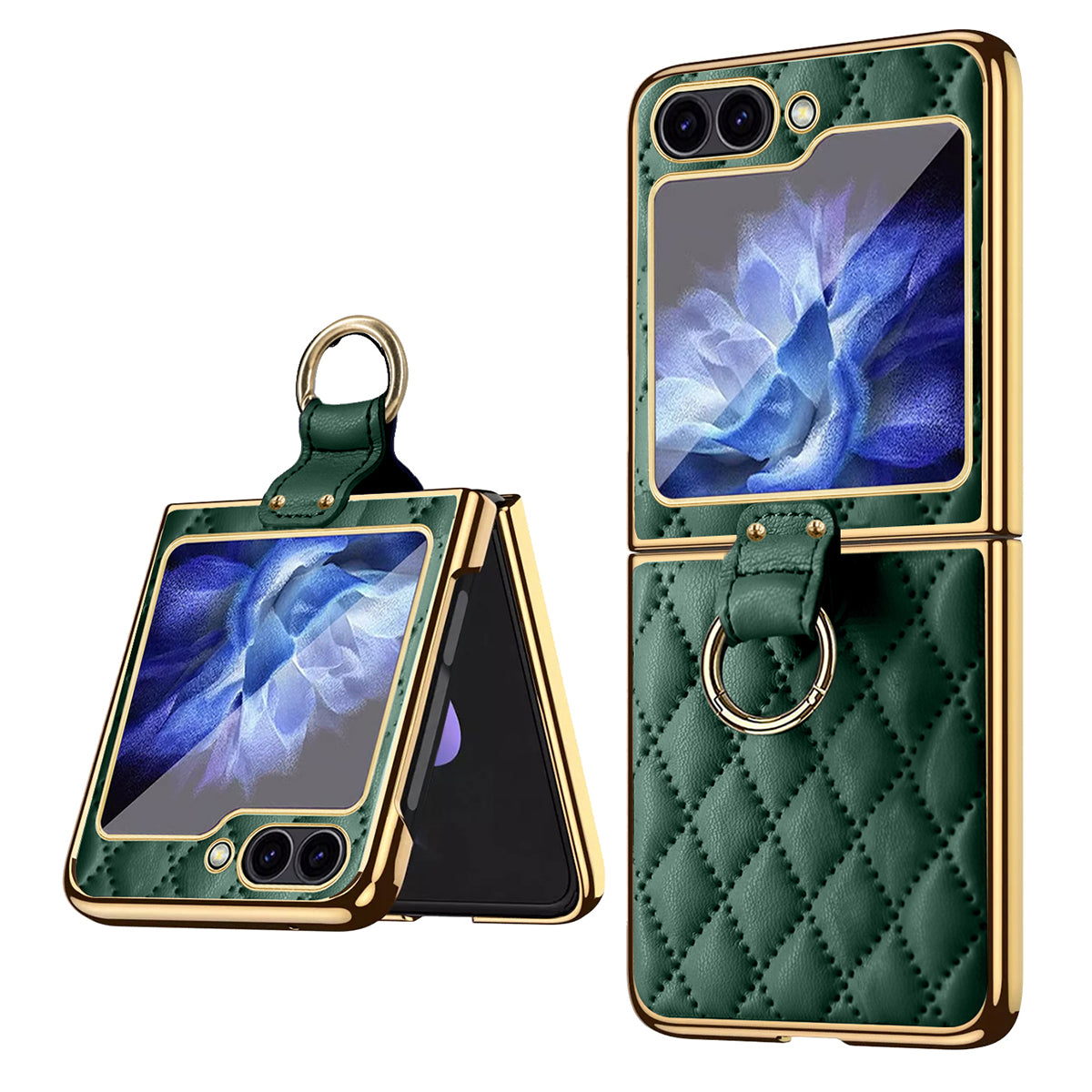 For Samsung Galaxy Z Flip6 5G Case Rhombus Grid Phone Cover with Tempered Glass Film - Blackish Green