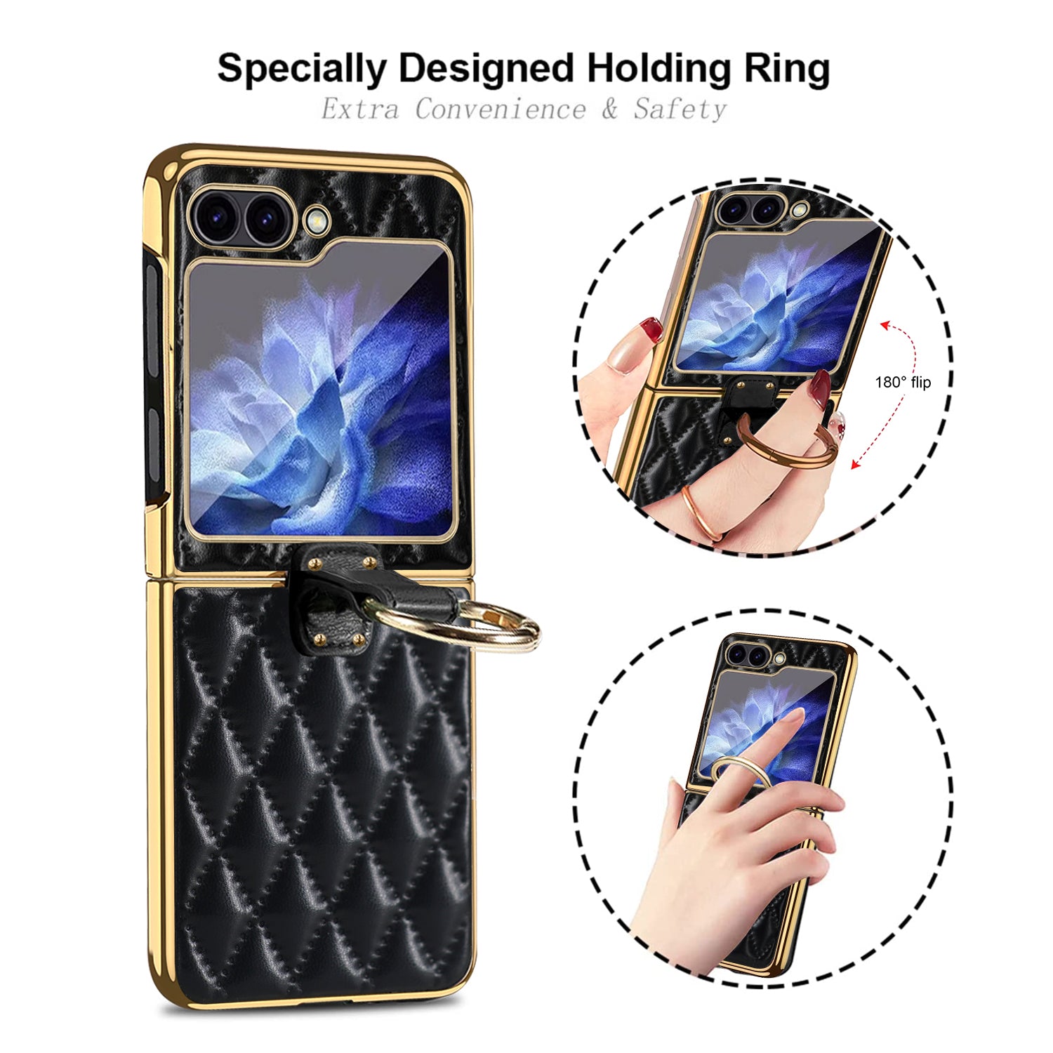 For Samsung Galaxy Z Flip6 5G Case Rhombus Grid Phone Cover with Tempered Glass Film - Blackish Green