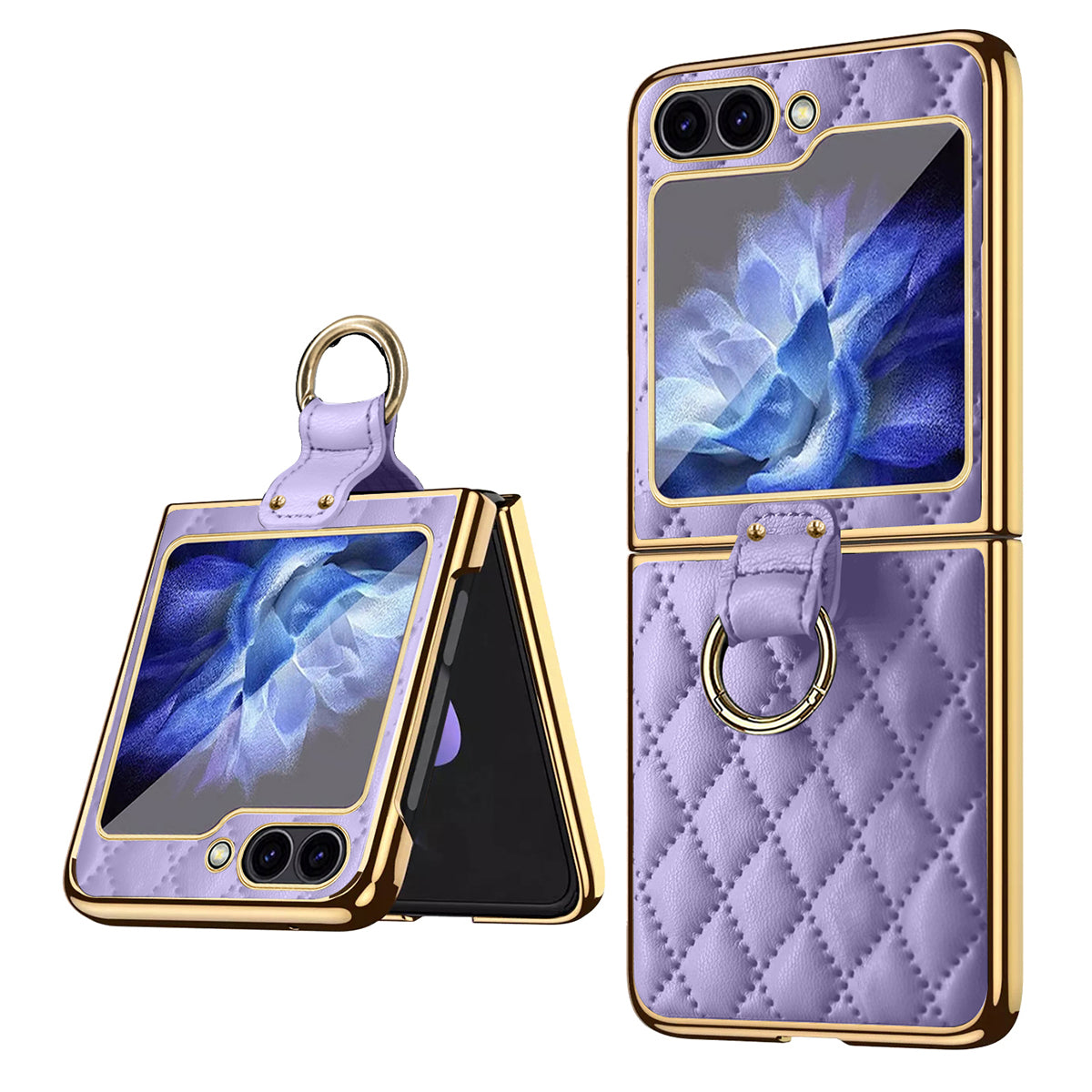 For Samsung Galaxy Z Flip6 5G Case Rhombus Grid Phone Cover with Tempered Glass Film - Purple
