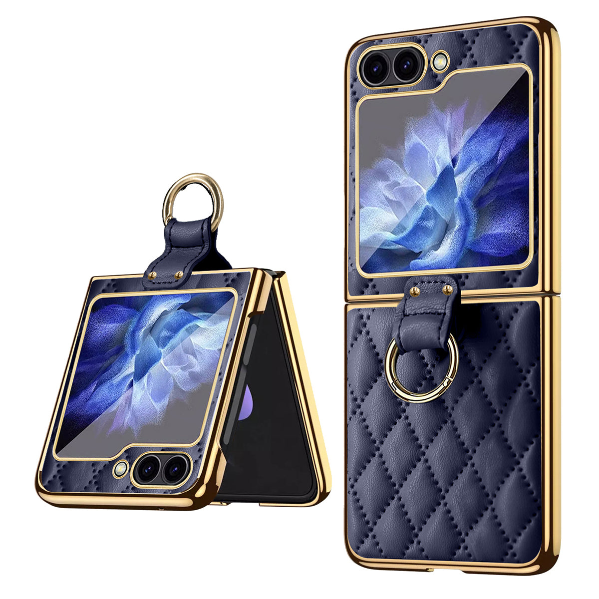 For Samsung Galaxy Z Flip6 5G Case Rhombus Grid Phone Cover with Tempered Glass Film - Blue