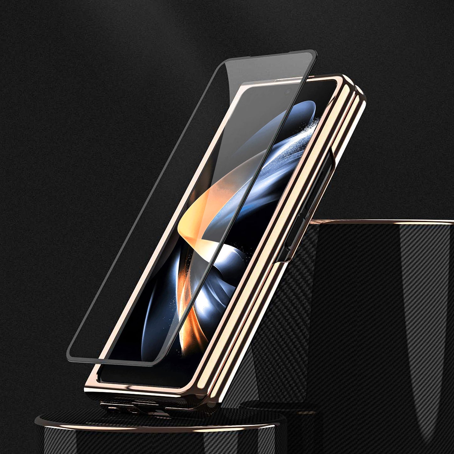 For Samsung Galaxy Z Fold6 5G Case V-Shape Pattern Kickstand PC Phone Cover - Black