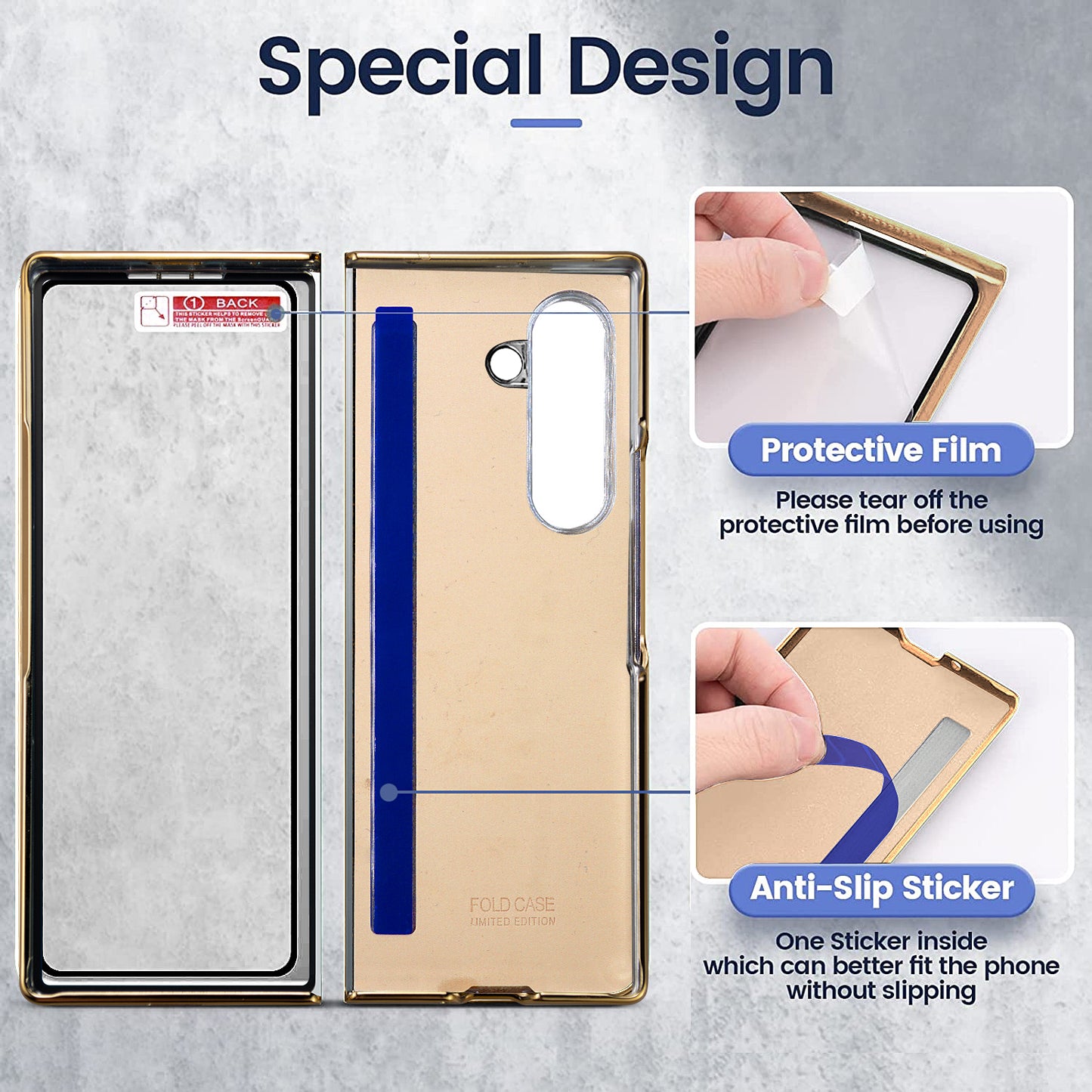 For Samsung Galaxy Z Fold6 5G Case V-Shape Pattern Kickstand PC Phone Cover - Blue