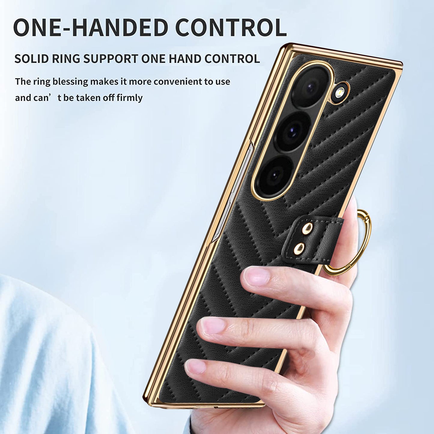 For Samsung Galaxy Z Fold6 5G Case V-Shape Pattern Kickstand PC Phone Cover - Blue