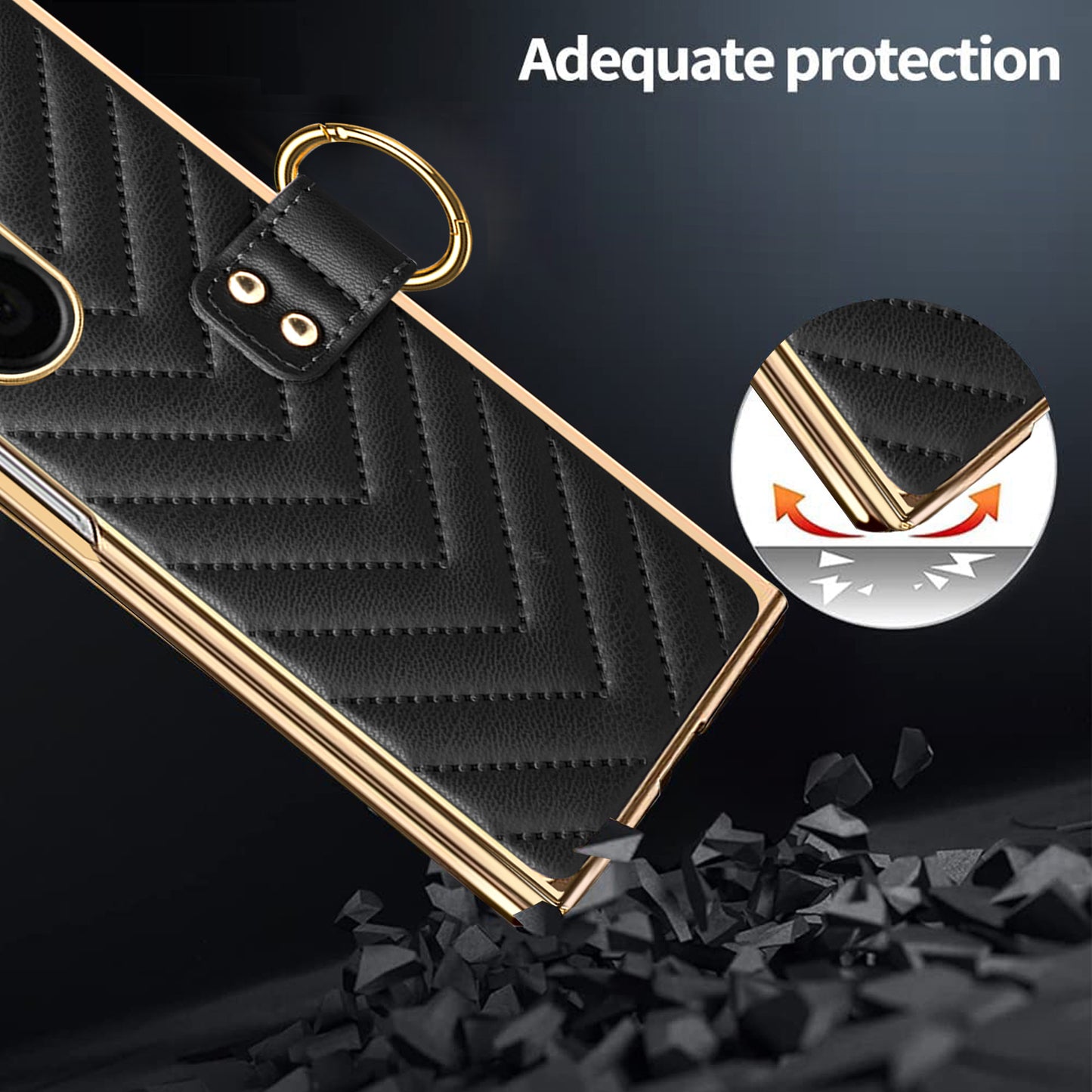 For Samsung Galaxy Z Fold6 5G Case V-Shape Pattern Kickstand PC Phone Cover - Blue