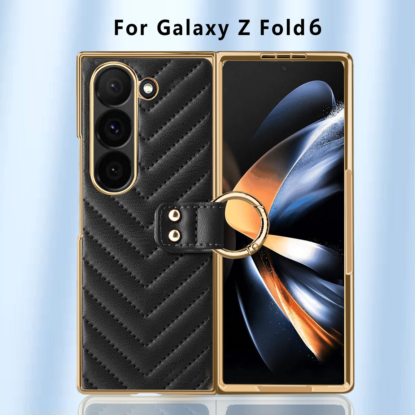 For Samsung Galaxy Z Fold6 5G Case V-Shape Pattern Kickstand PC Phone Cover - Blue