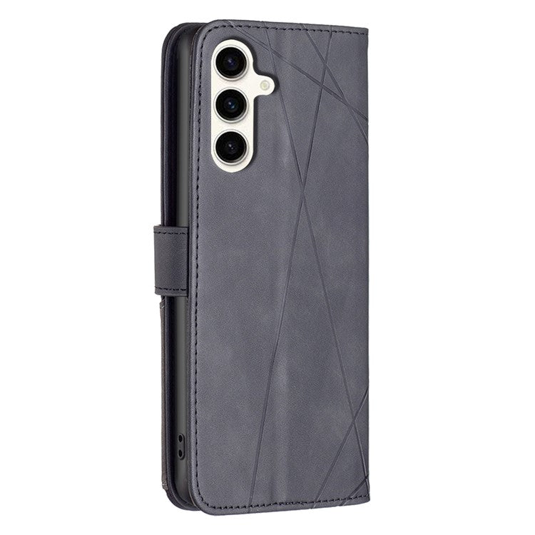 BINFEN COLOR For Samsung Galaxy M35 5G Phone Cases Wallet Stand Geometry Imprinted Leather Cover - Black