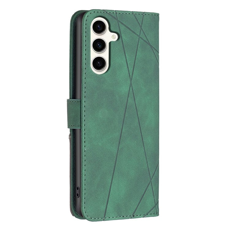 BINFEN COLOR For Samsung Galaxy M35 5G Phone Cases Wallet Stand Geometry Imprinted Leather Cover - Green