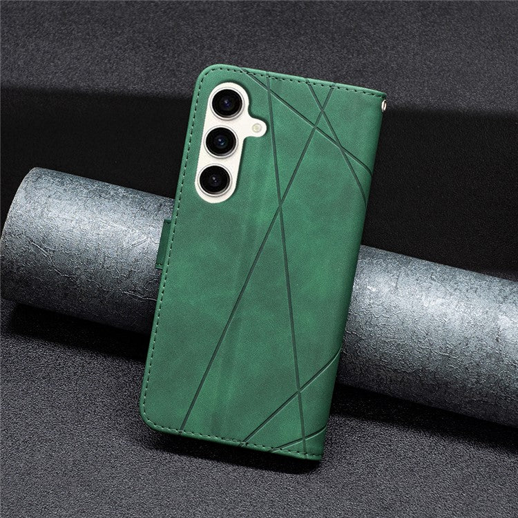 BINFEN COLOR For Samsung Galaxy M35 5G Phone Cases Wallet Stand Geometry Imprinted Leather Cover - Green