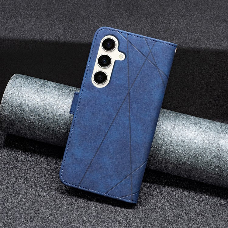 BINFEN COLOR For Samsung Galaxy M35 5G Phone Cases Wallet Stand Geometry Imprinted Leather Cover - Blue