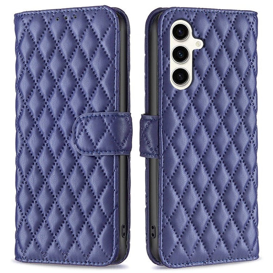 BINFEN COLOR BF Style-14 For Samsung Galaxy M35 5G Leather Phone Case Rhombus Grid Pattern - Blue