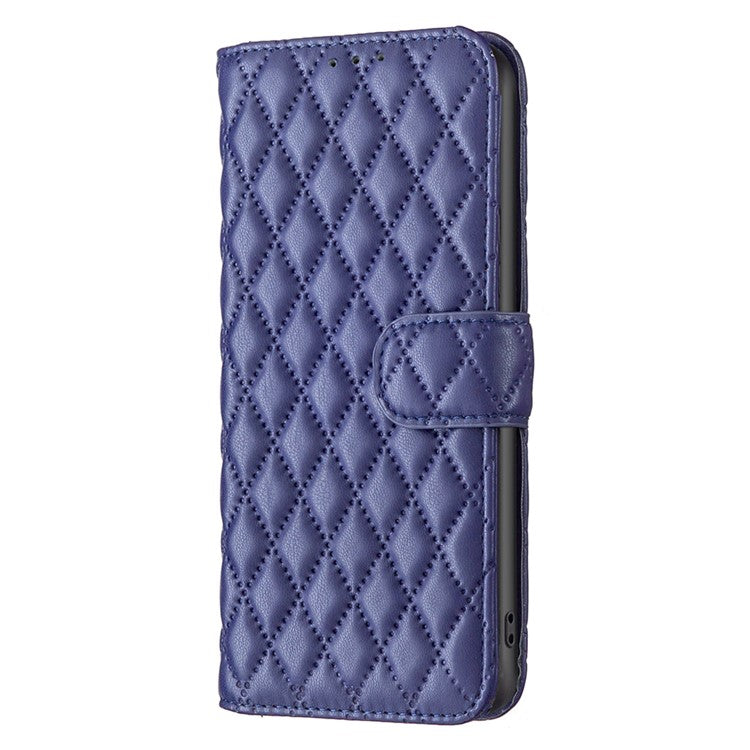 BINFEN COLOR BF Style-14 For Samsung Galaxy M35 5G Leather Phone Case Rhombus Grid Pattern - Blue