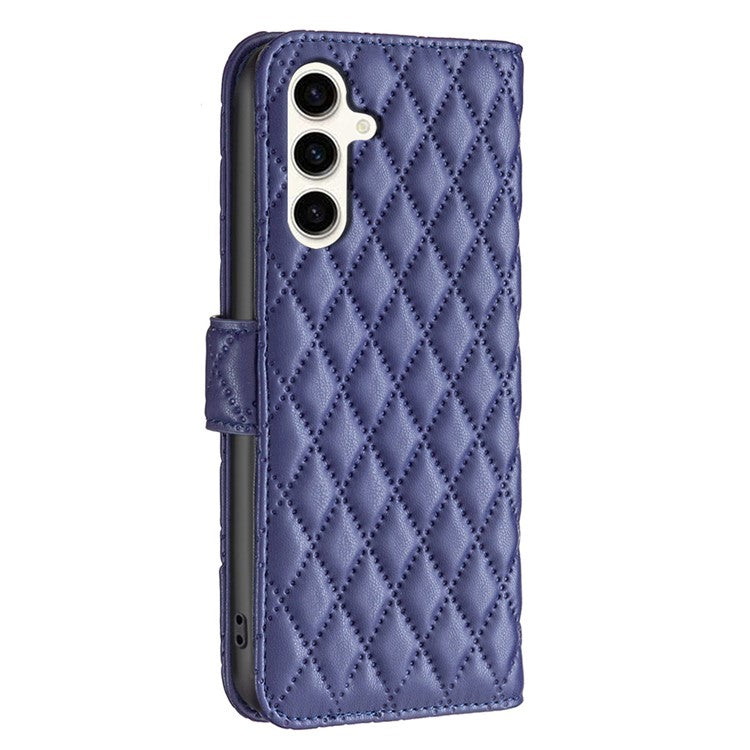 BINFEN COLOR BF Style-14 For Samsung Galaxy M35 5G Leather Phone Case Rhombus Grid Pattern - Blue