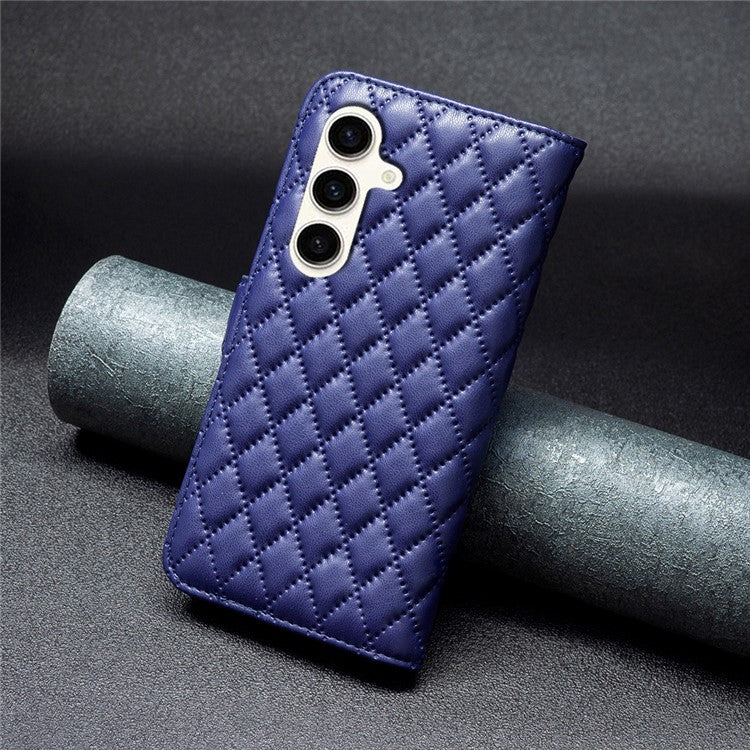 BINFEN COLOR BF Style-14 For Samsung Galaxy M35 5G Leather Phone Case Rhombus Grid Pattern - Blue