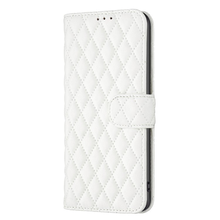 BINFEN COLOR BF Style-14 For Samsung Galaxy M35 5G Leather Phone Case Rhombus Grid Pattern - White