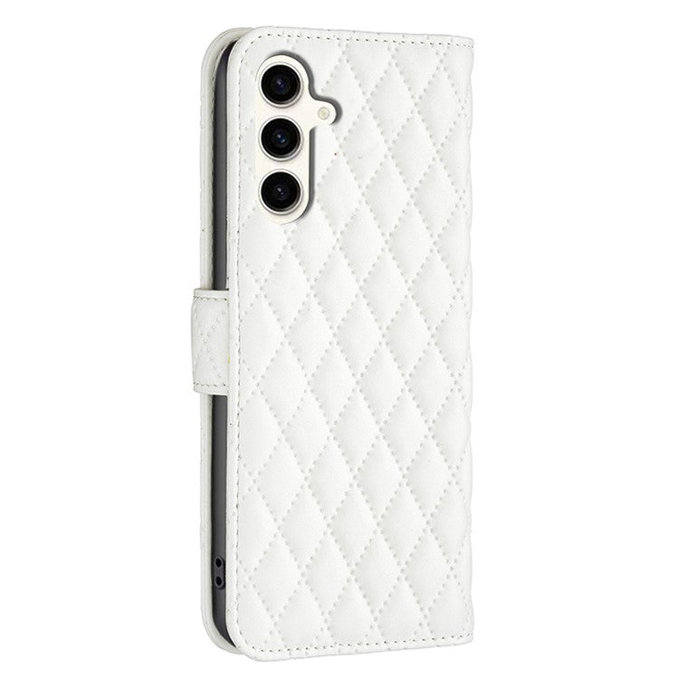 BINFEN COLOR BF Style-14 For Samsung Galaxy M35 5G Leather Phone Case Rhombus Grid Pattern - White