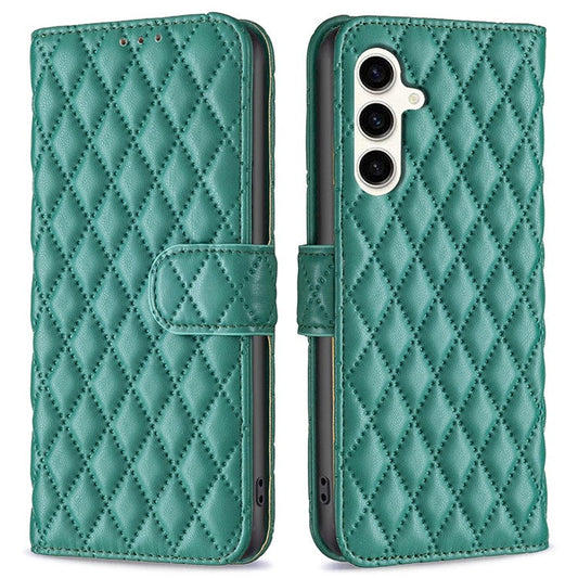 BINFEN COLOR BF Style-14 For Samsung Galaxy M35 5G Leather Phone Case Rhombus Grid Pattern - Green
