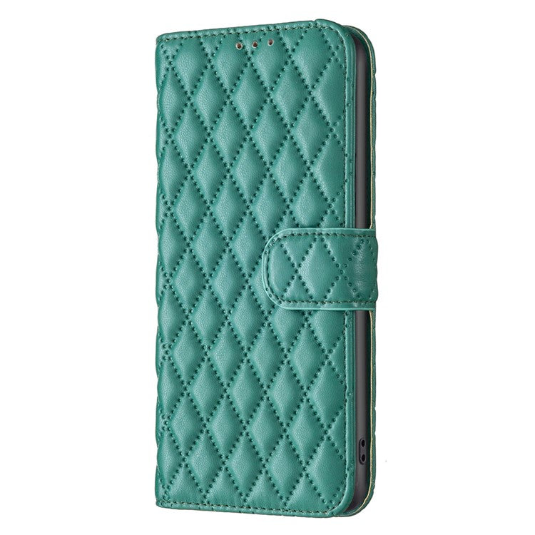 BINFEN COLOR BF Style-14 For Samsung Galaxy M35 5G Leather Phone Case Rhombus Grid Pattern - Green
